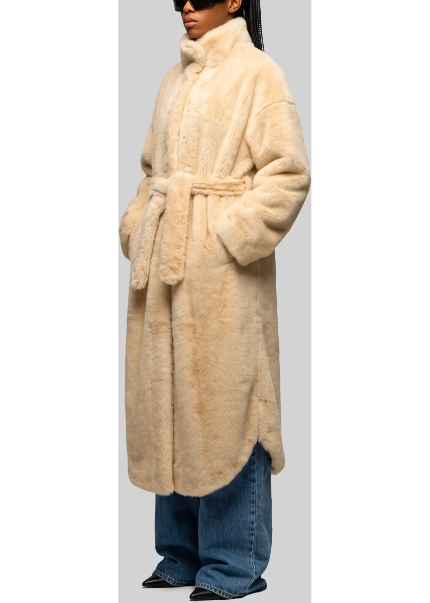 Palton Camel Ravello Faux Fur Robe Coat - Img 3
