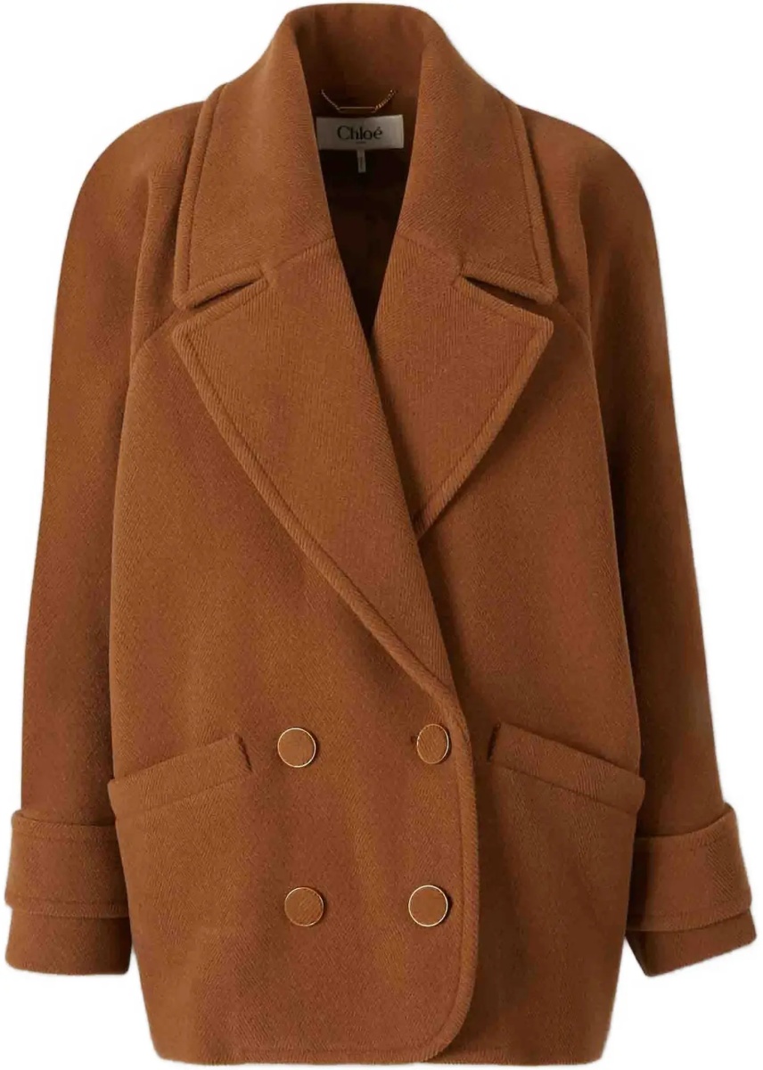 Palton Double-breasted herringbone wool short Coat - Img 7