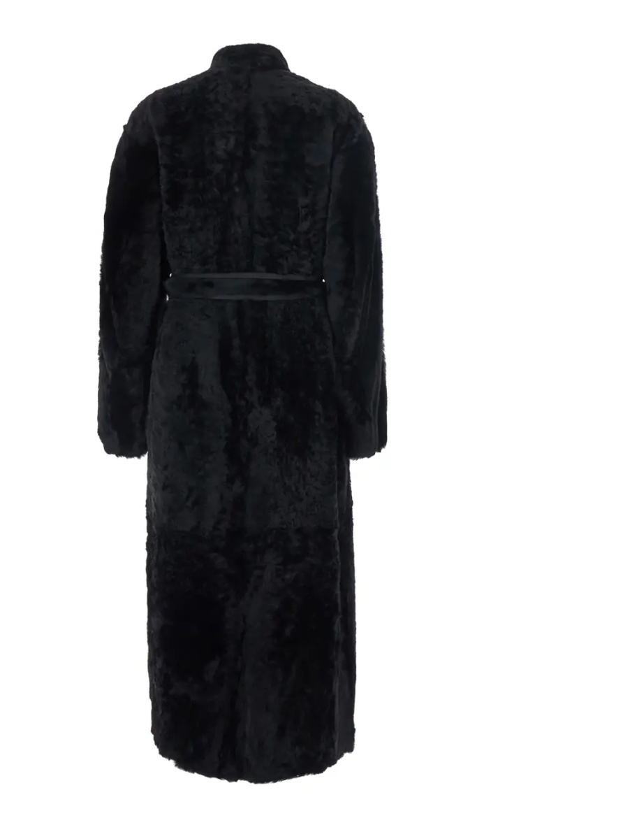 Palton 'Grace' Black shearling coat with belt closure in fur for women - Img 2