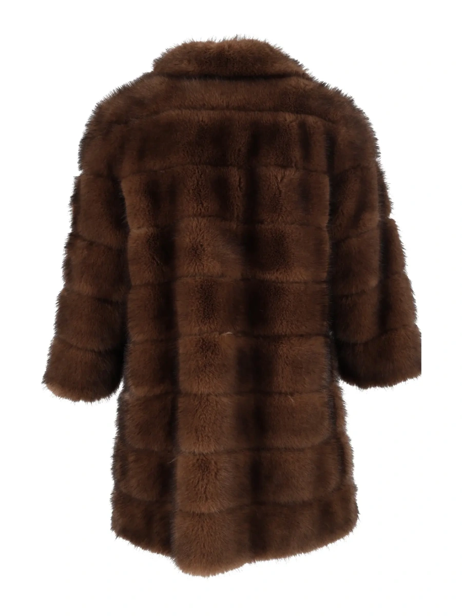 Palton LINED LONG FAUX FUR COAT WITH KNITTED CUFFS - Img 3
