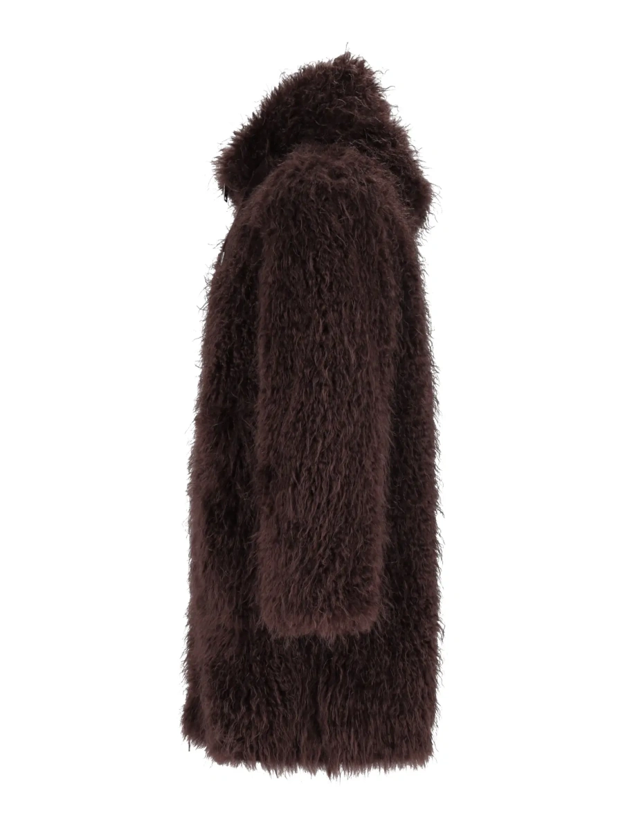 Palton REVERSIBLE FAUX MONGOLIAN FUR SHORT COAT WITH HOOD - Img 2
