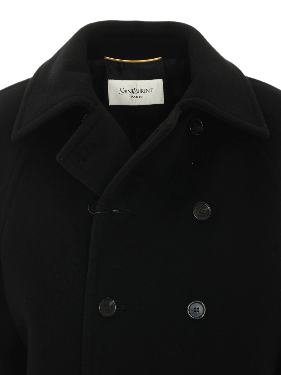 Palton Saint Laurent negru din elastan si bumbac - Img 4