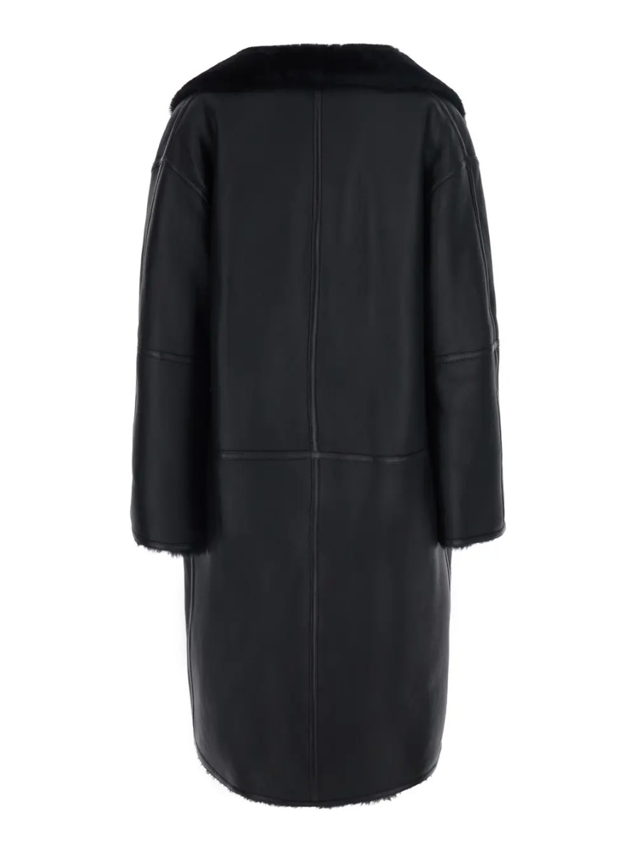 Palton TOTÊME Black Coat with removable fur collar and button closure on the front in leather for women - Img 2
