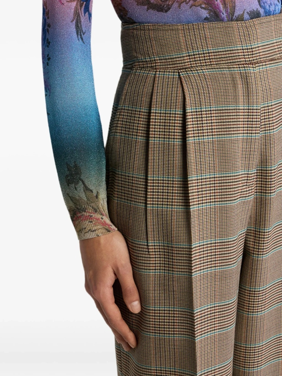 Pantaloni Beige Pants with front closure and all-over Prince of Wales motif in wool blend for women - Img 7