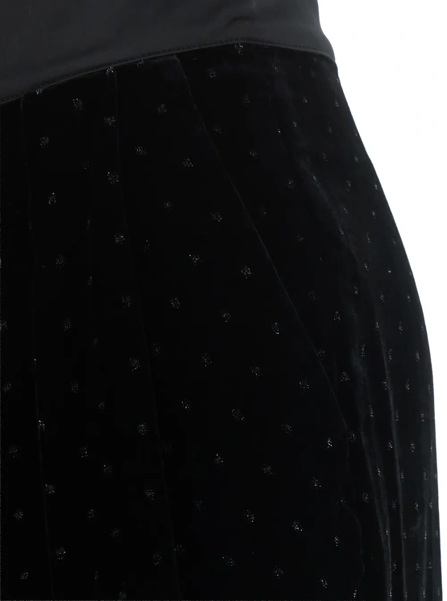 Pantaloni black Pants with elasticated waist, knot and all-over contrasting applications in velvet for women - Img 3
