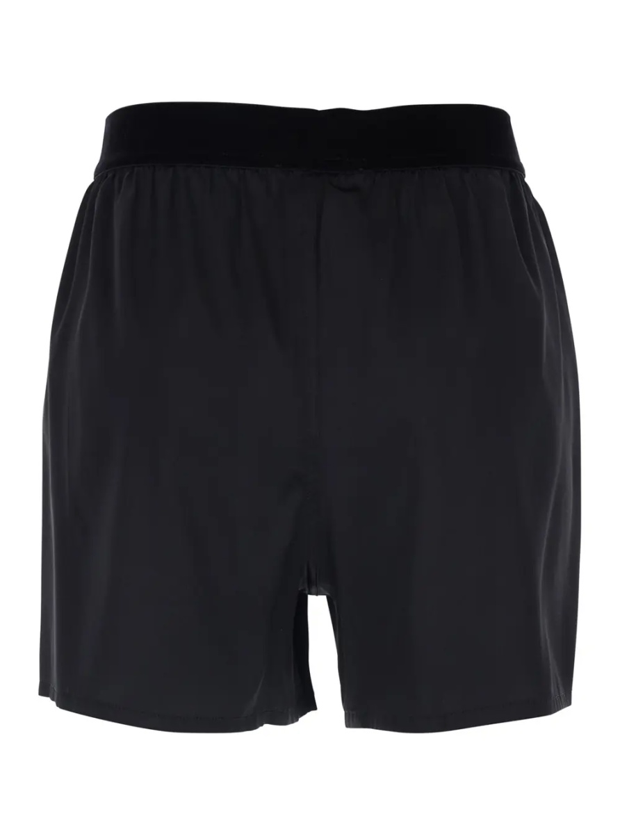 Pantaloni Black Shorts with Elastic Waist and logo lettering in Stretch Silk Woman - Img 2