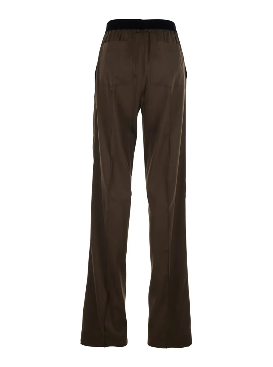 Pantaloni Brown Pants with Elastic Waist and logo lettering in Stretch Silk for Women - Img 2
