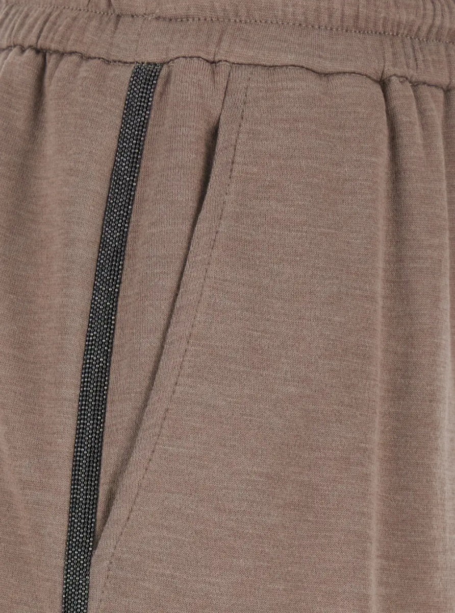 Pantaloni Brown Pants with elasticated waist and drawstring with Monil detail on the side in cotton and silk blend for women - Img 3