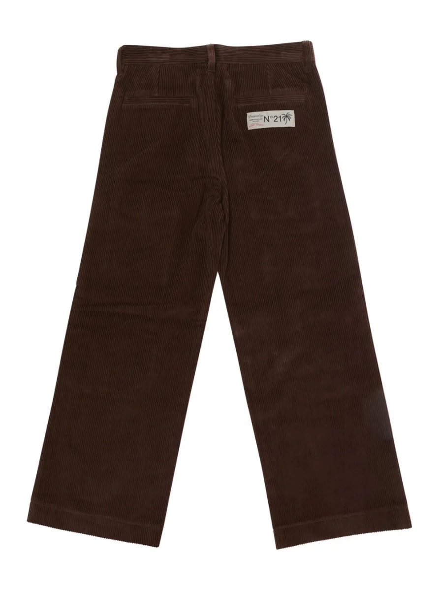 Pantaloni Brown Pants with Front Patch Pocket and Logo Patch on the Back in Corduroy Boy - Img 2
