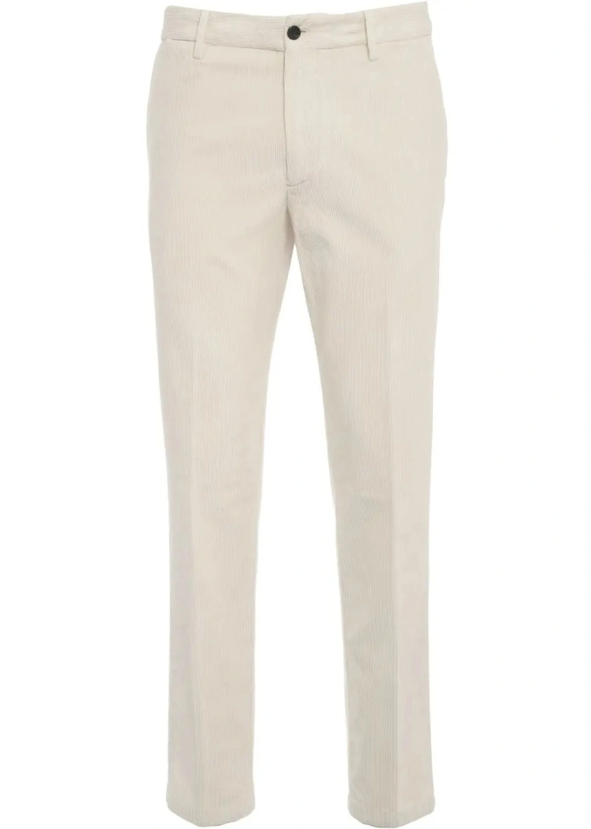 Pantaloni casual Briglia albi din catifea reiata - Img 2