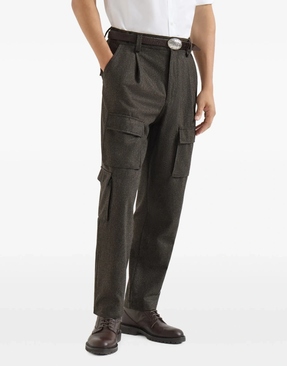 Pantaloni casual Brunello Cucinelli maro din lana - Img 6