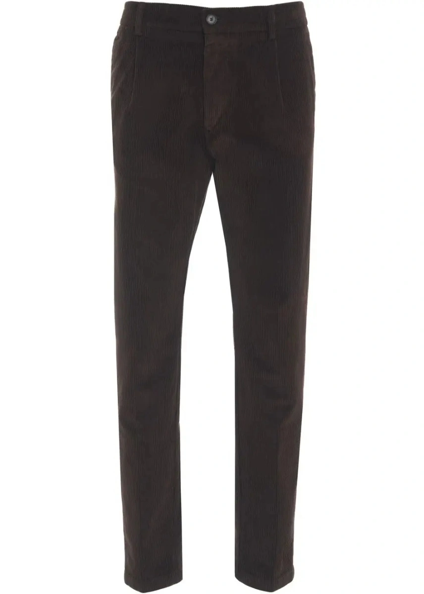 Pantaloni casual Cruna maro din catifea reiata 'Mitte' - Img 2