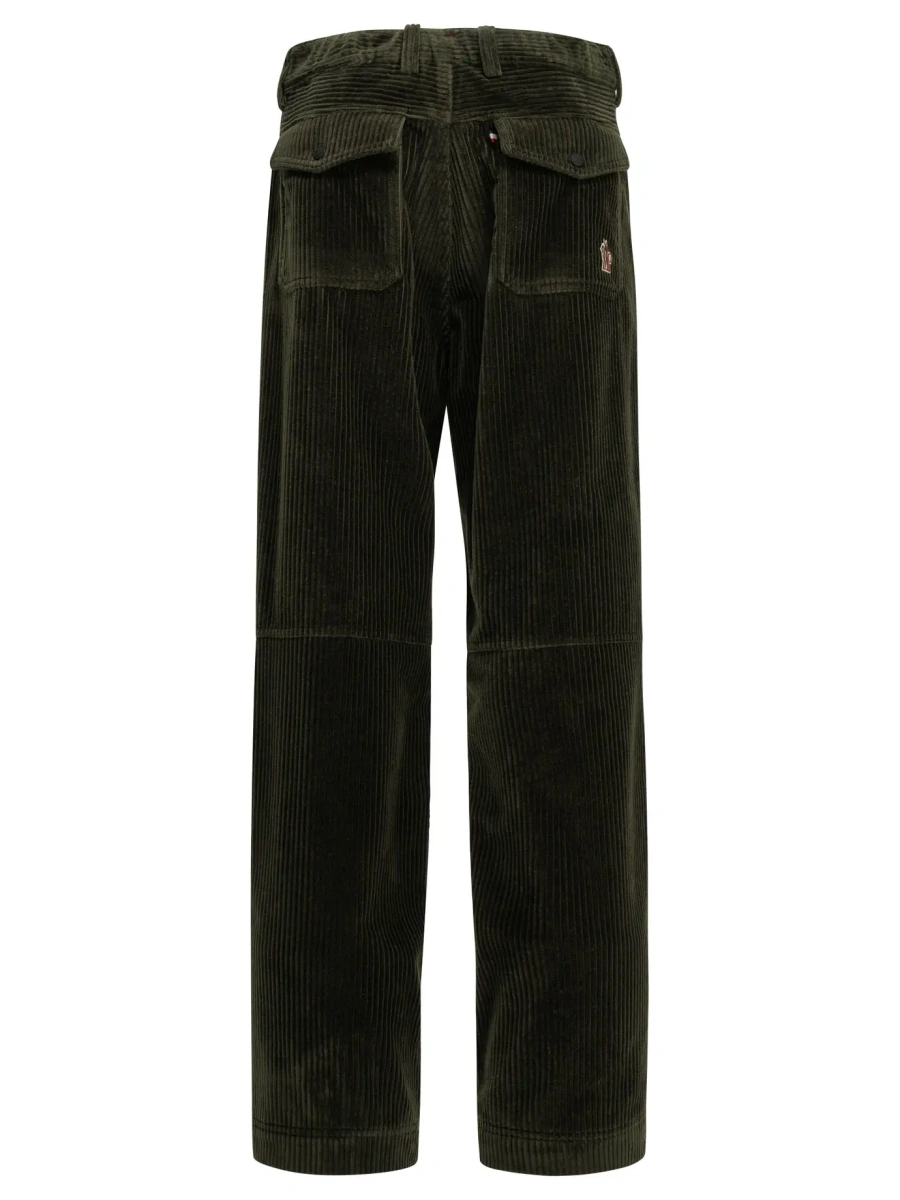 Pantaloni casual Moncler Grenoble verzi din catifea reiata - Img 2