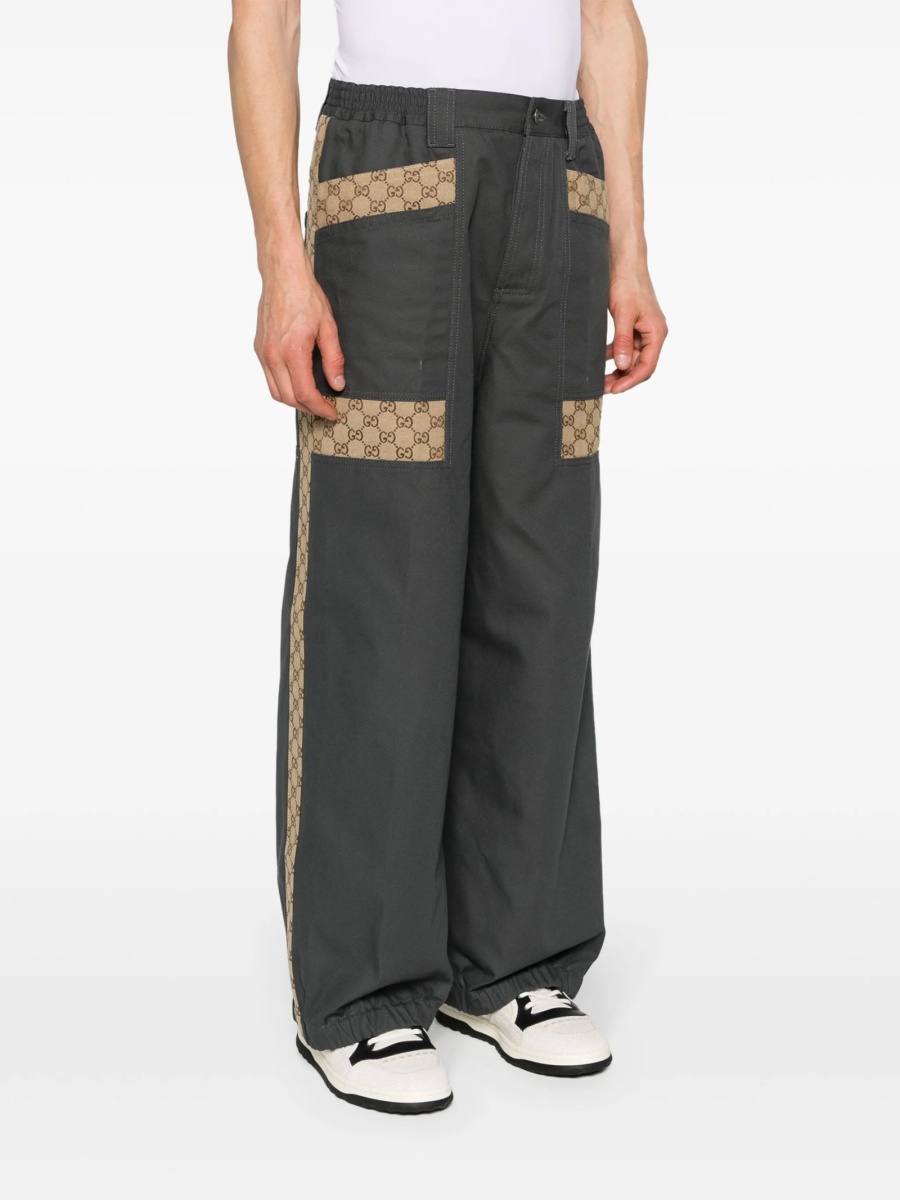 Pantaloni drepti Gucci gri din bumbac - Img 3