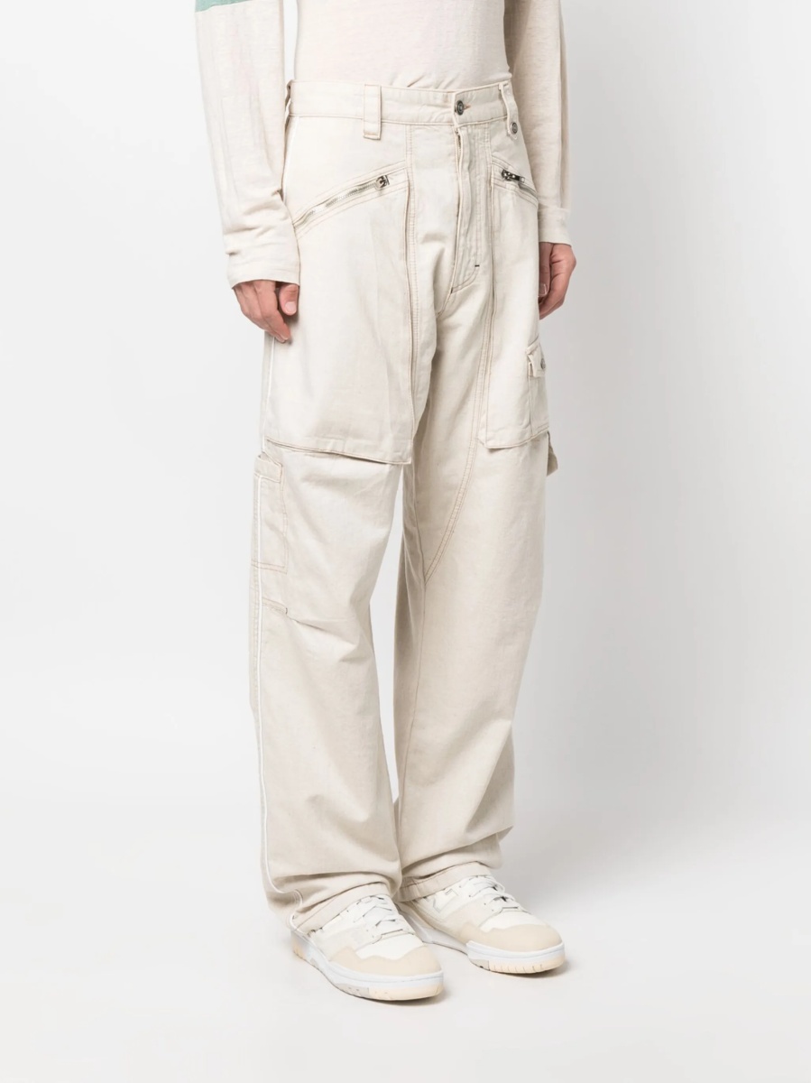Pantaloni drepti Isabel Marant neutri din canepa si bumbac - Img 3