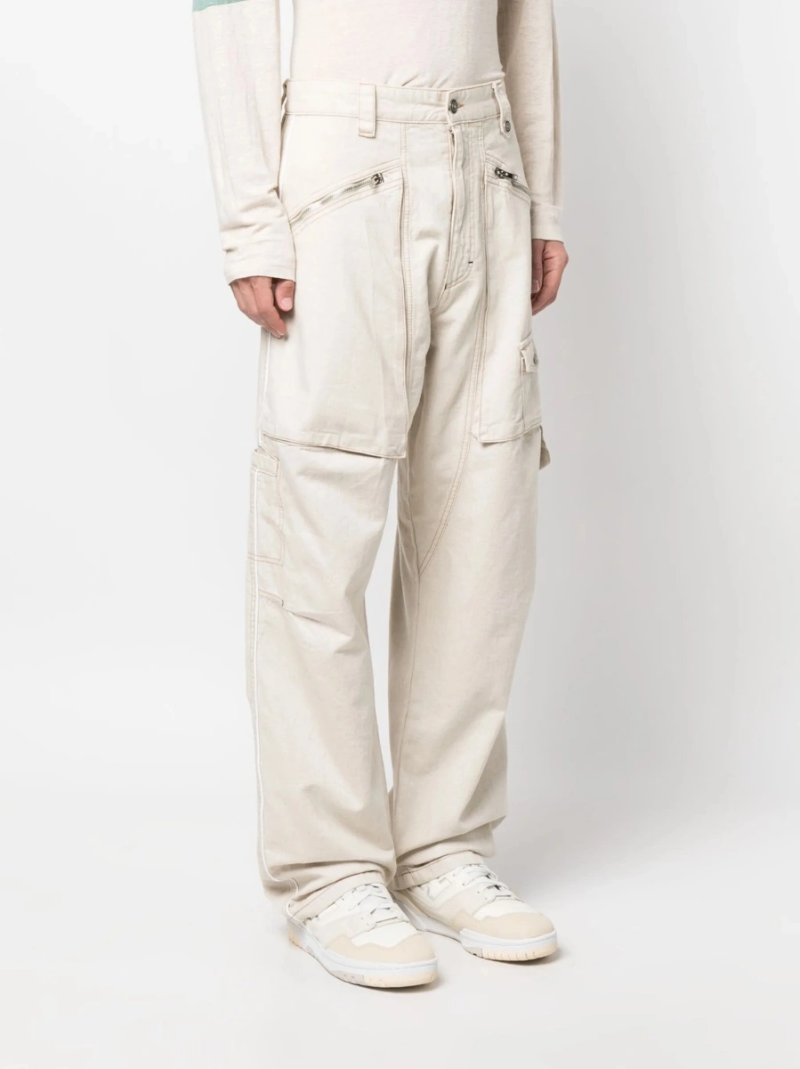 Pantaloni drepti Isabel Marant neutri din canepa si bumbac - Img 3