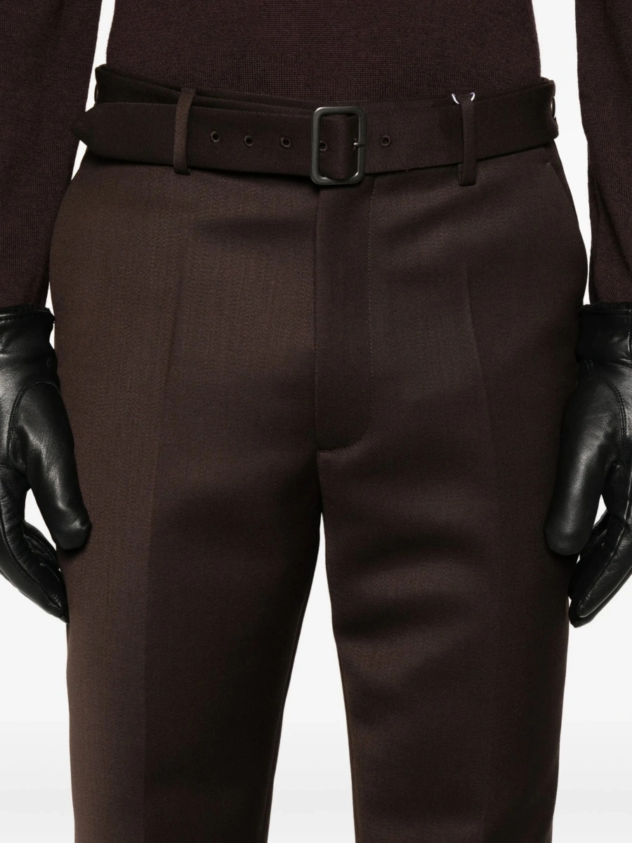 Pantaloni drepti MM6 Maison Margiela maro din lana si polyester - Img 5