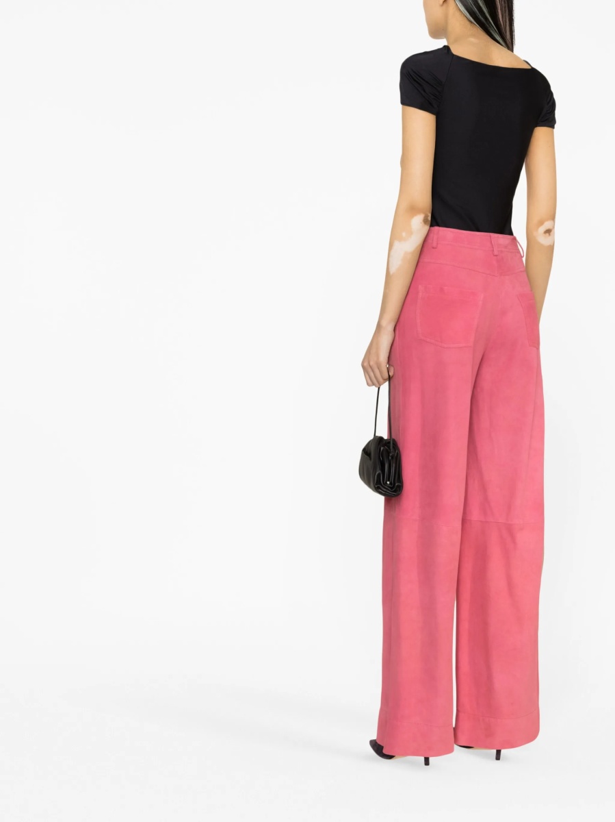 Pantaloni evazati Alberta Ferretti roz din piele - Img 4