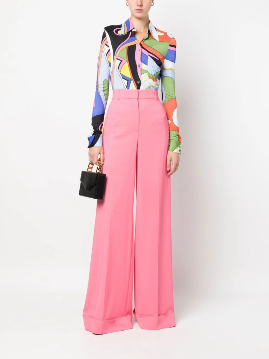 Pantaloni evazati Moschino roz din vascoza si elastan - Img 2