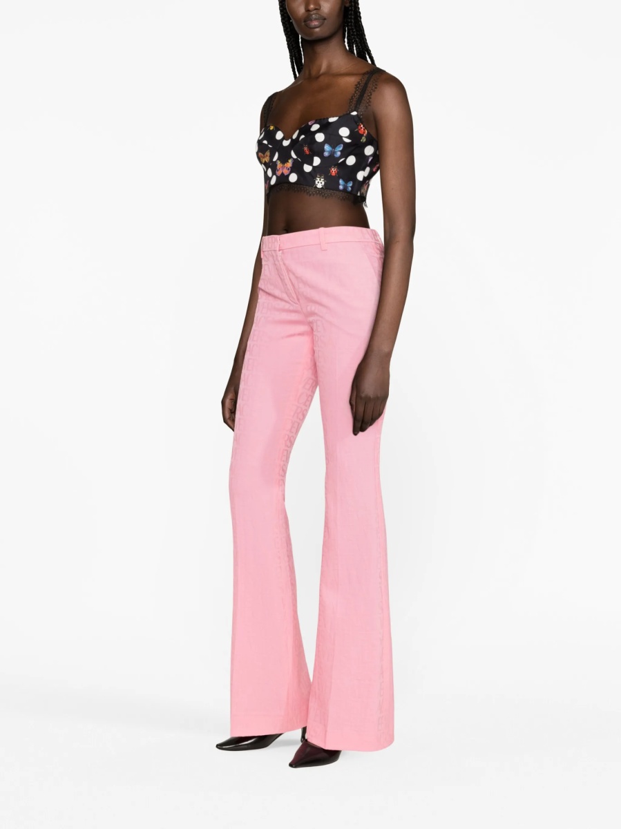 Pantaloni evazati Versace roz din lana - Img 3
