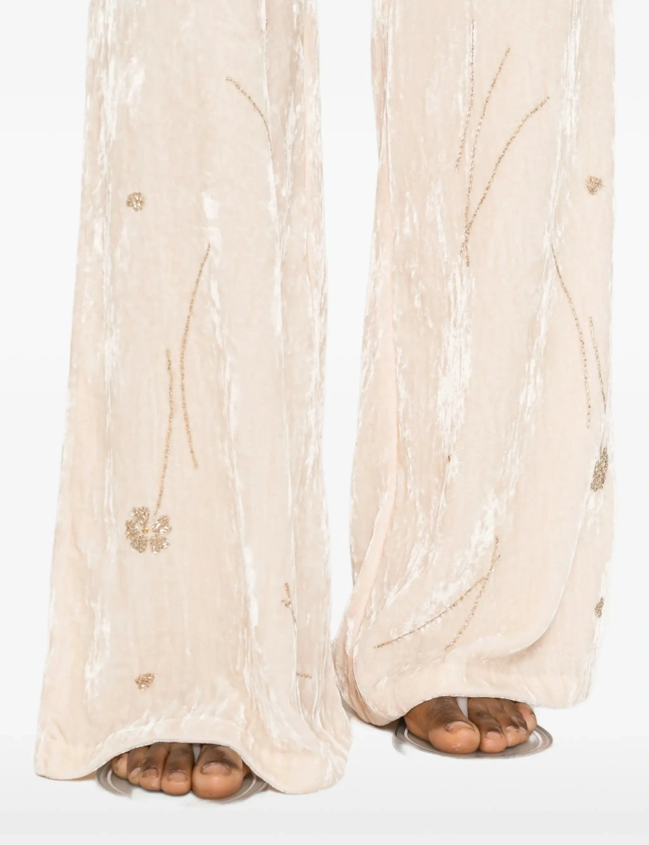 Pantaloni Fleurs d’Orient embroidered crushed velvet Pants - Img 7