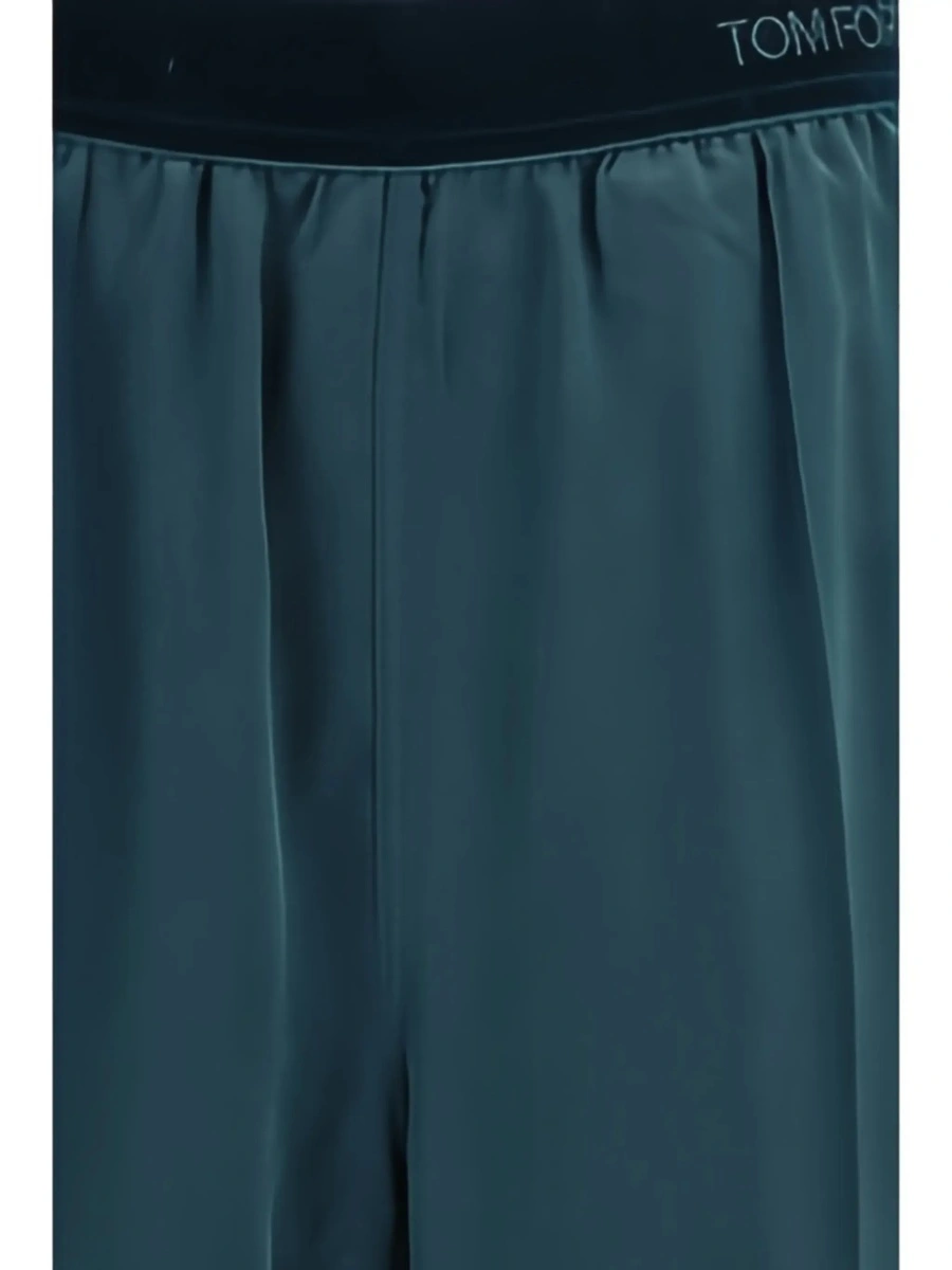 Pantaloni Green Pants with Elasticated Waist with Logo Lettering in Silk for Women - Img 4