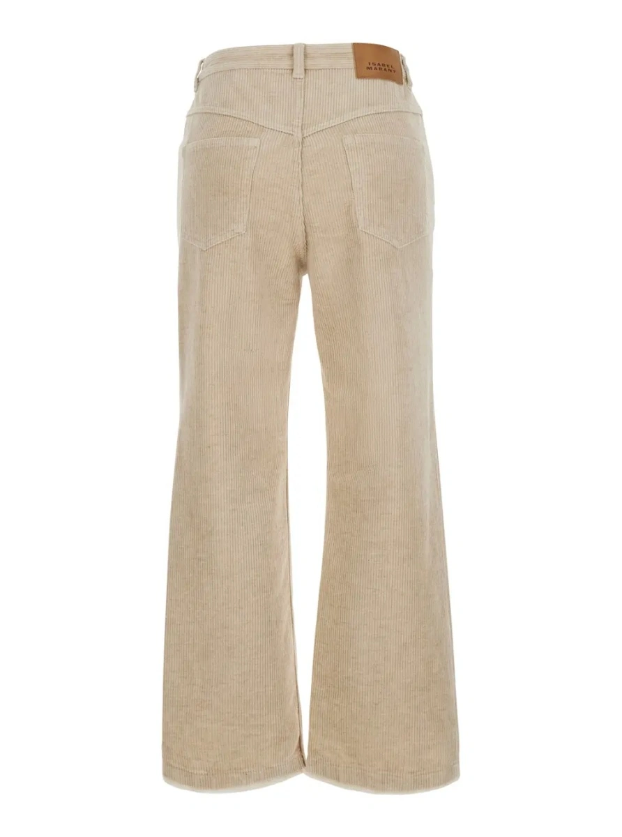 Pantaloni Isabel Marant albi din catifea reiata - Img 2