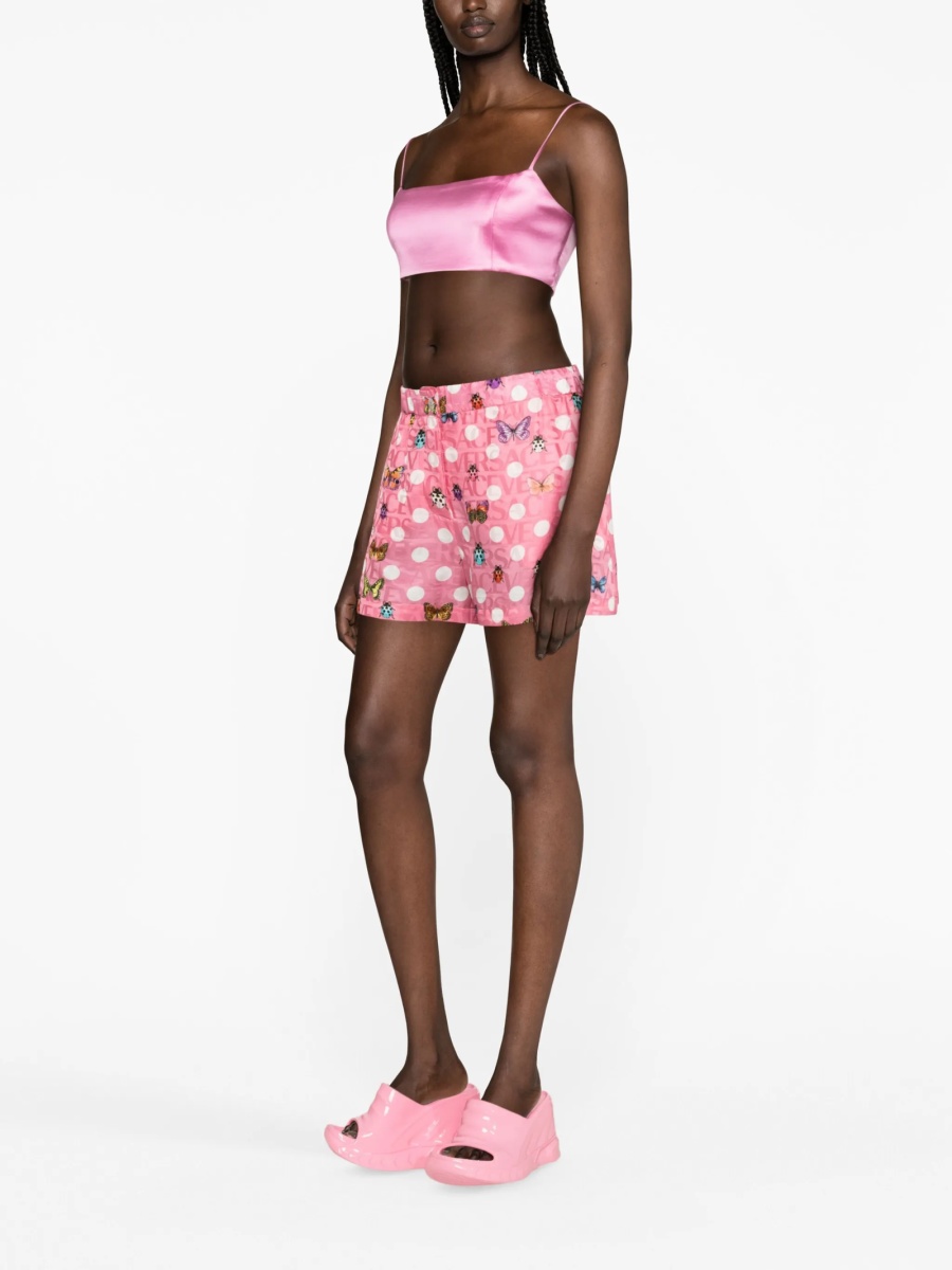 Pantaloni scurti Versace roz din vascoza si matase - Img 3