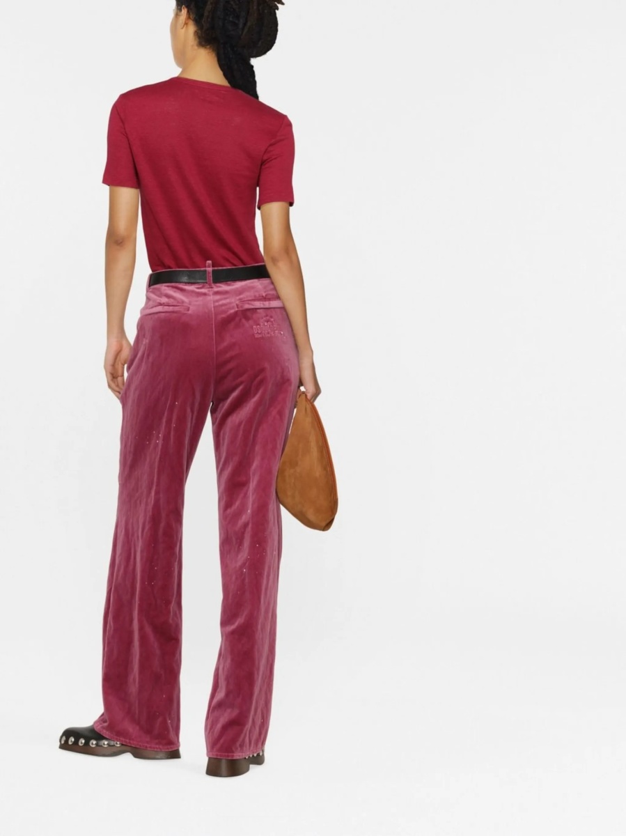 Pantaloni talie inalta DSQUARED2 roz din fibre metalice si bumbac - Img 4