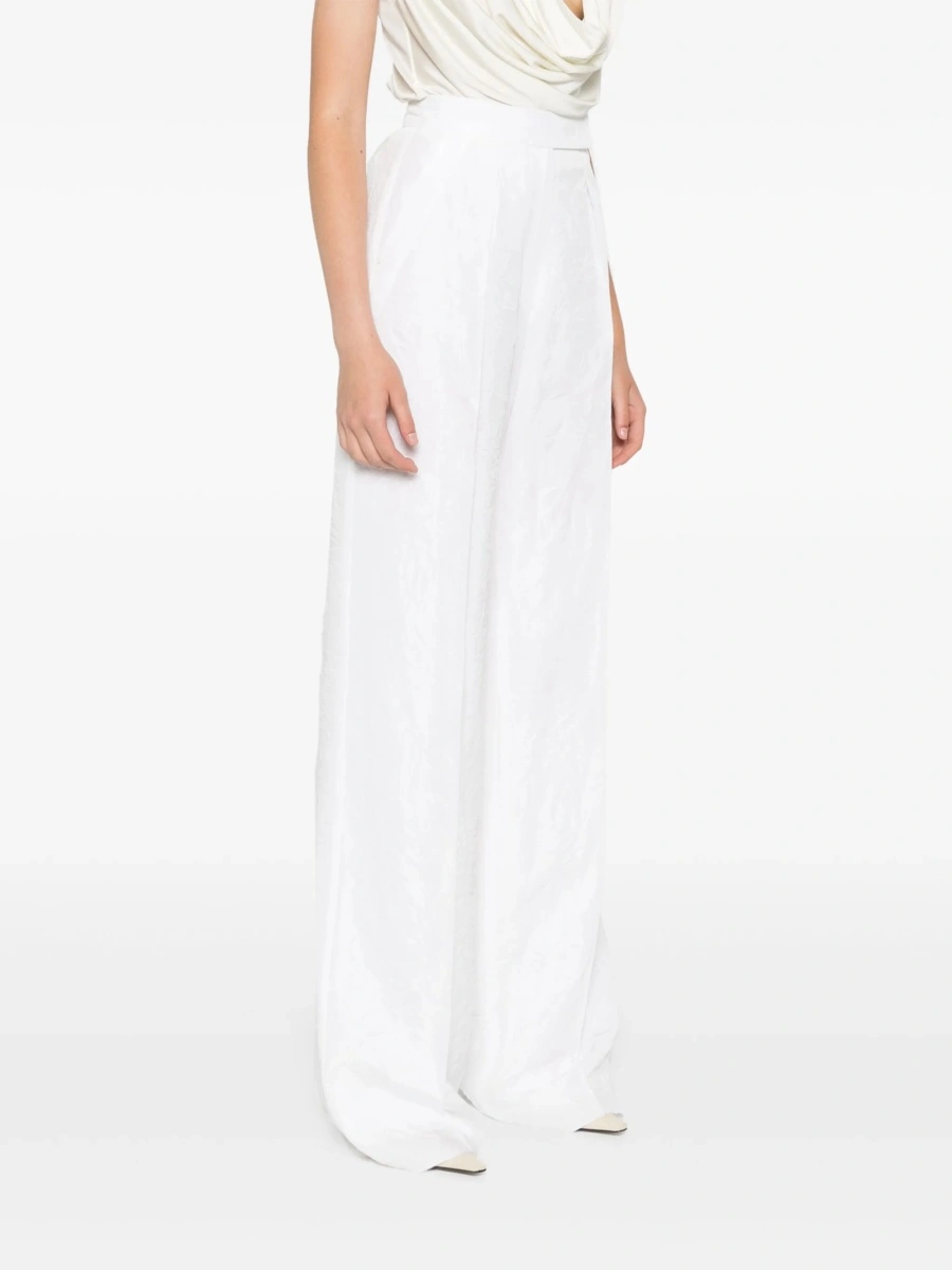 Pantaloni talie inalta Max Mara albi din acetat - Img 3