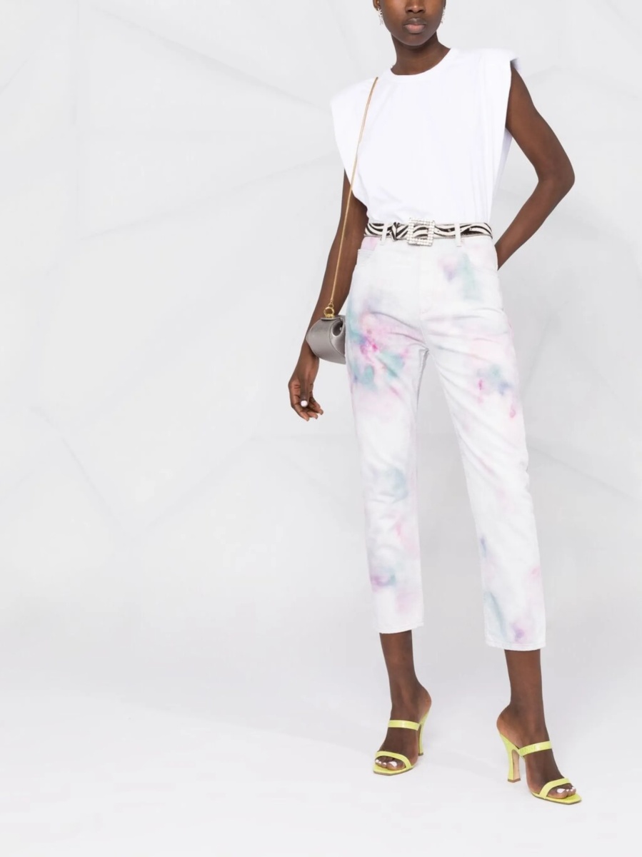 Pantaloni trei sferturi ISABEL MARANT ETOILE albi din bumbac - Img 2