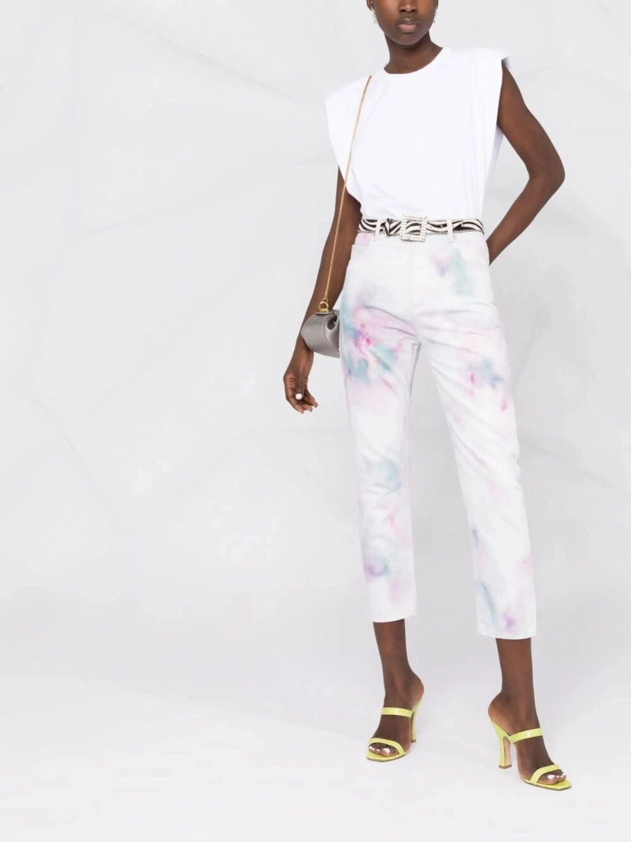 Pantaloni trei sferturi ISABEL MARANT ETOILE albi din bumbac - Img 2