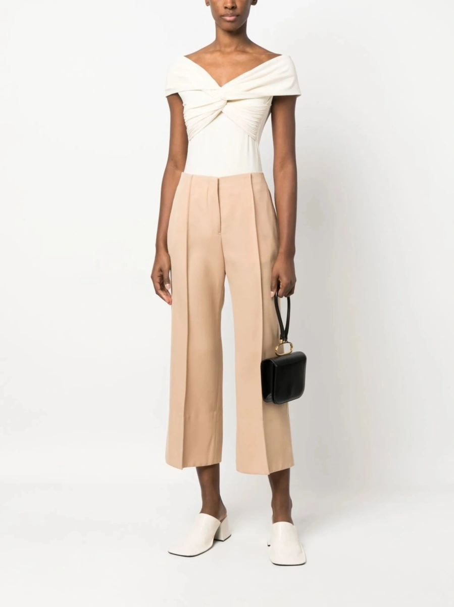 Pantaloni trei sferturi Jil Sander neutri din lana - Img 2