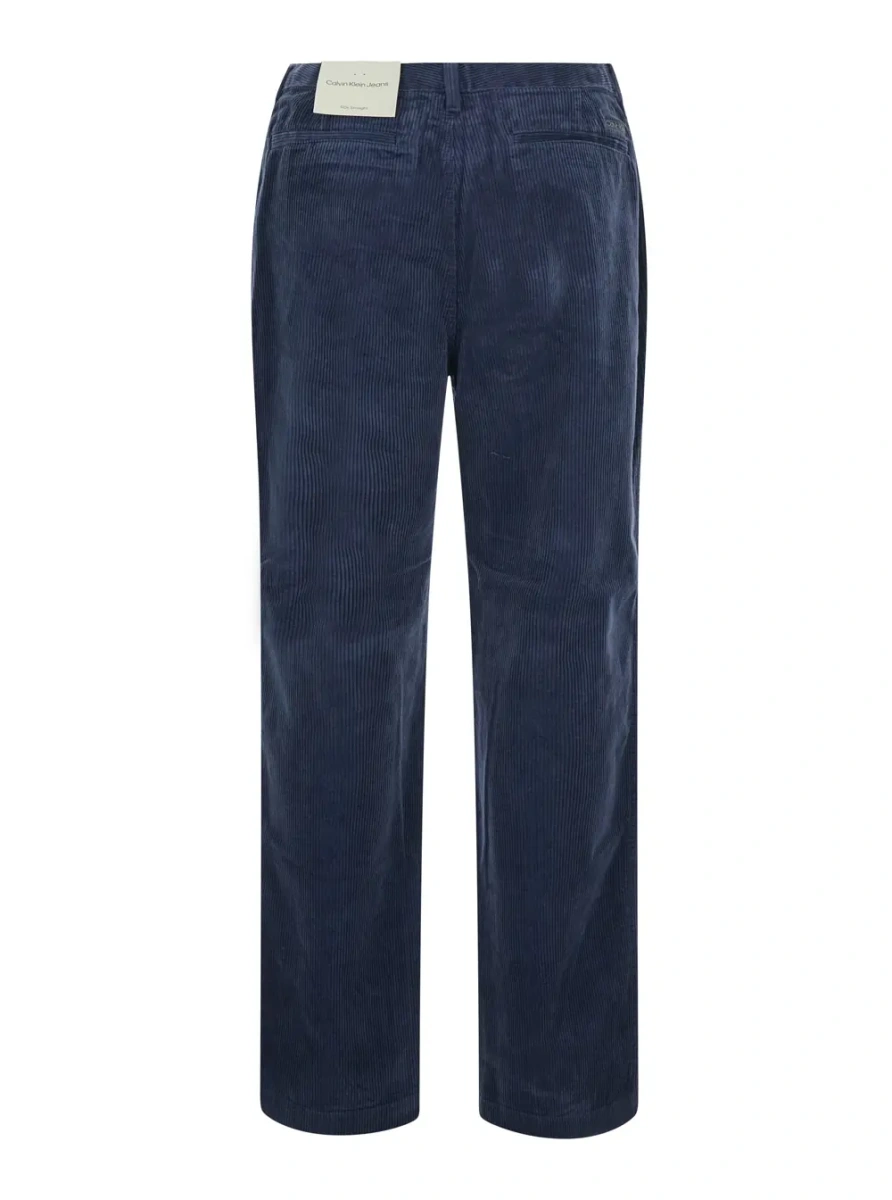 Pantaloni Velvet Pants with Pockets and Straight Hems in Blue for Men - Img 2