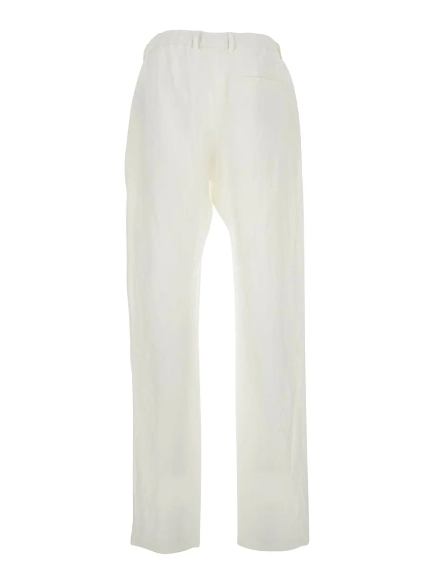 Pantaloni White Trousers with Elastic Waist in Linen Man - Img 2