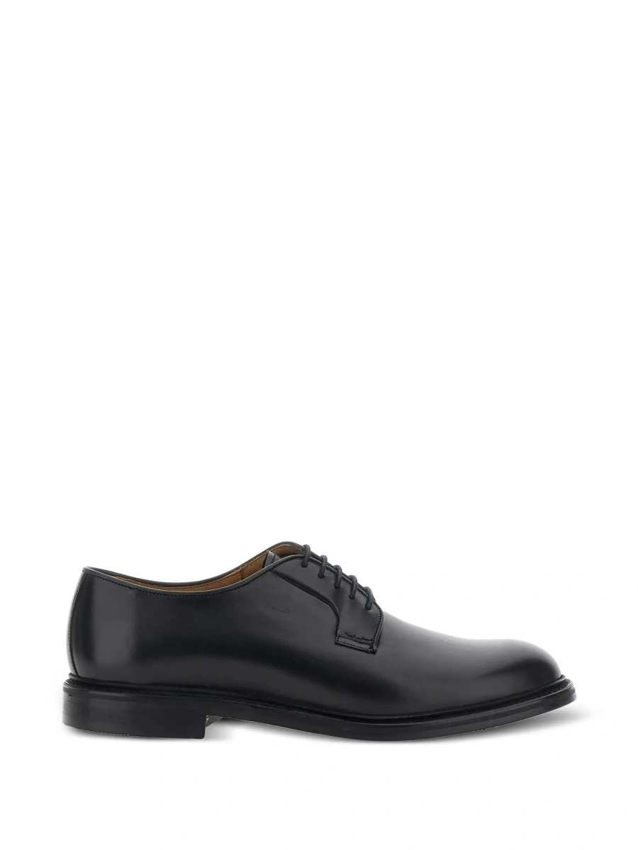 Pantofi Black lace-up shoe with rounded toe and front laces in leather for men - Img 8