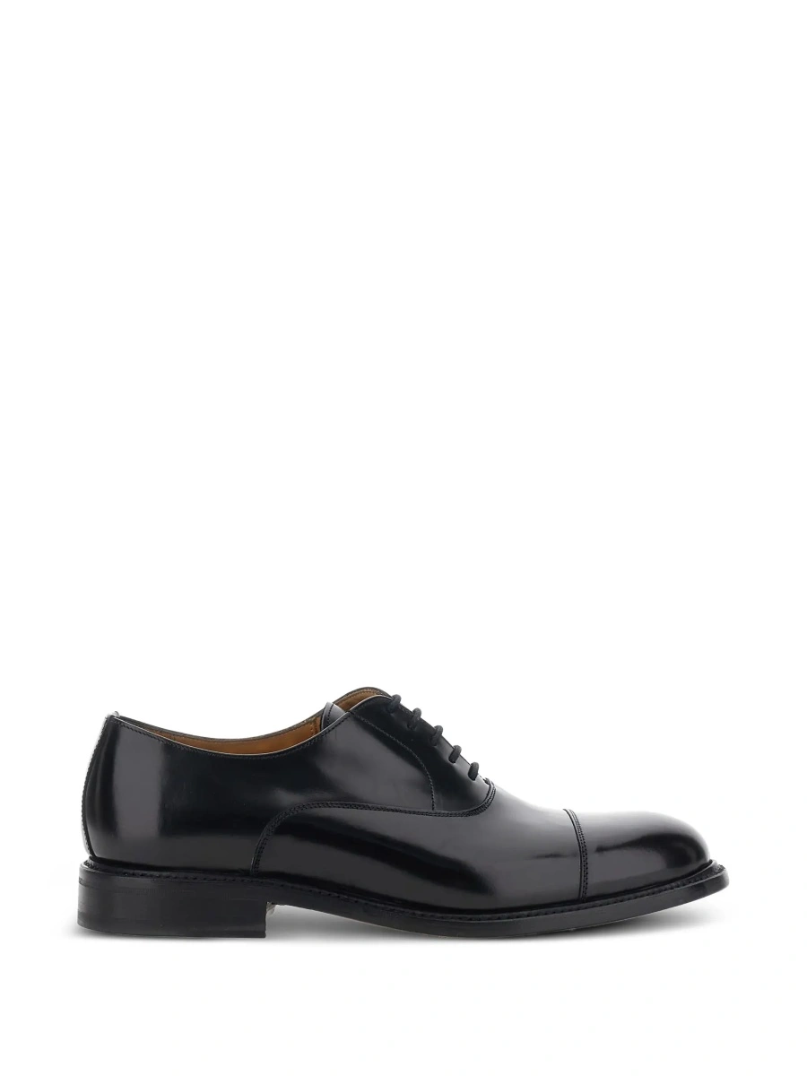 Pantofi Black lace-up shoes with rounded toe and low heel in leather for men - Img 8