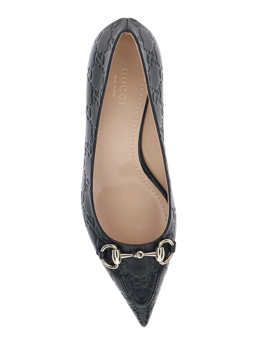 Pantofi cu toc Gucci negri din piele GG - Img 4