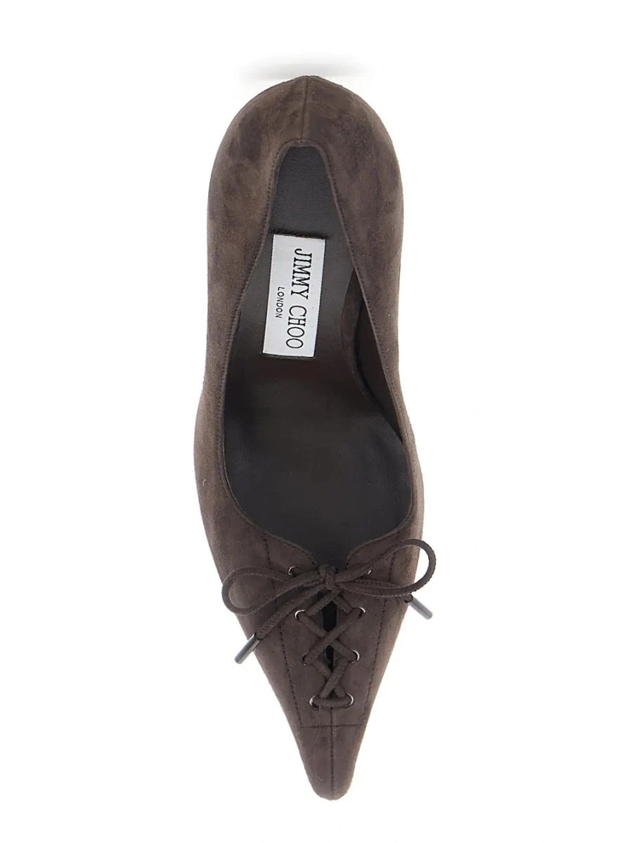 Pantofi cu toc Jimmy Choo maro din piele intoarsa 'Scarlett' - Img 4