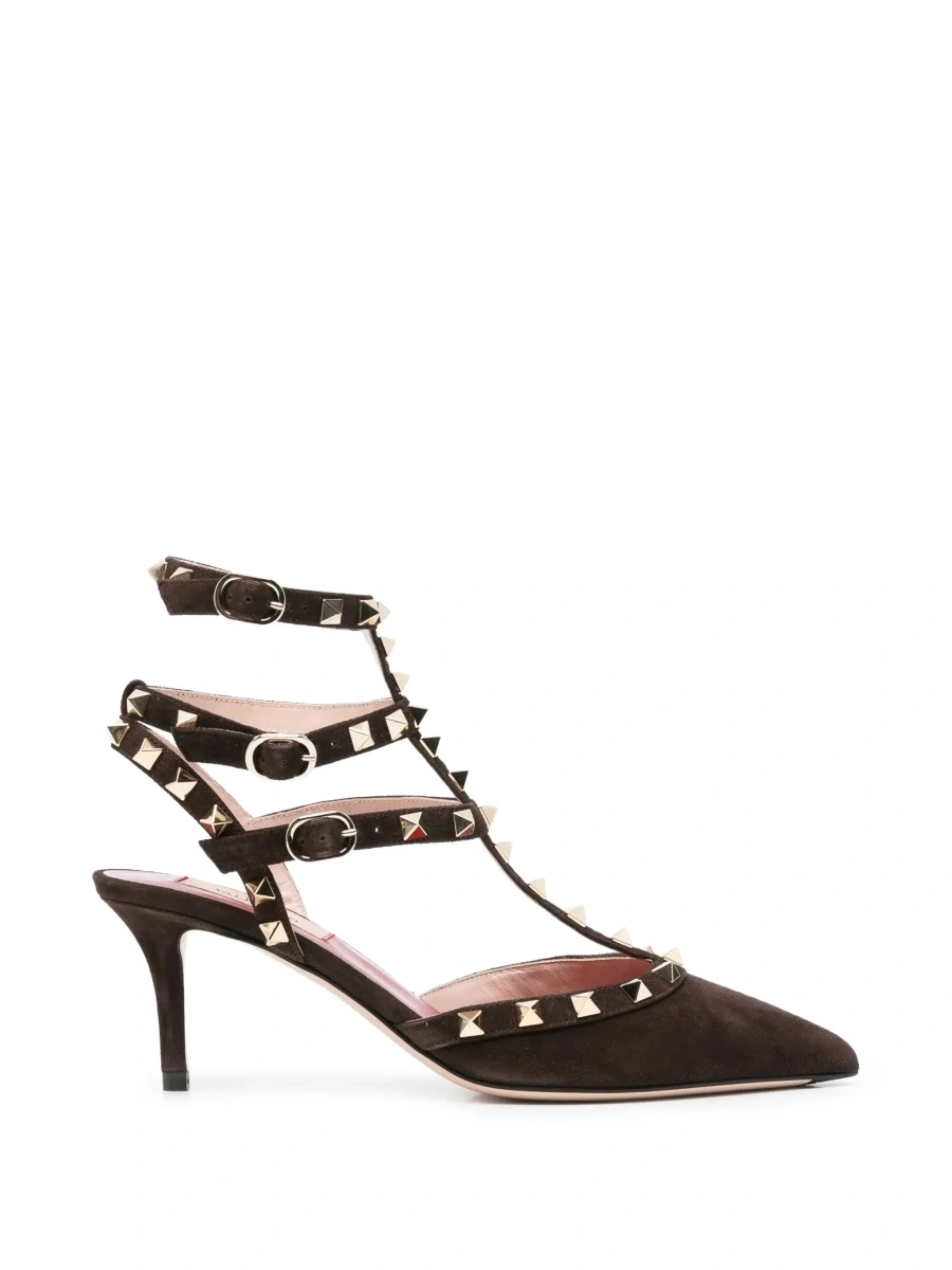 Pantofi cu toc Valentino Garavani 'Rockstud' maro din piele intoarsa - Img 8
