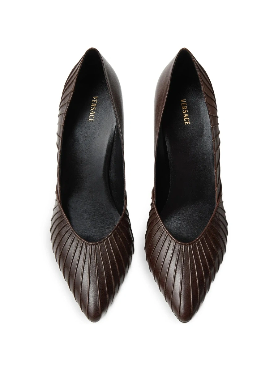 Pantofi cu toc Versace maro din piele - Img 5