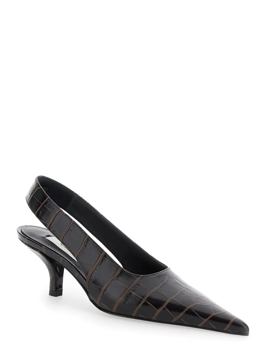 Pantofi TOTÊME Brown Slingback Pumps with Kitten Heel and Crocodile Effect Print in Leather Woman - Img 2