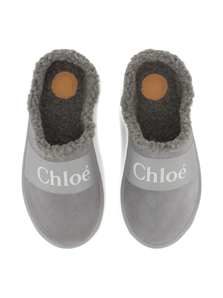 Papuci Chloe gri din piele intoarsa si material textil - Img 5