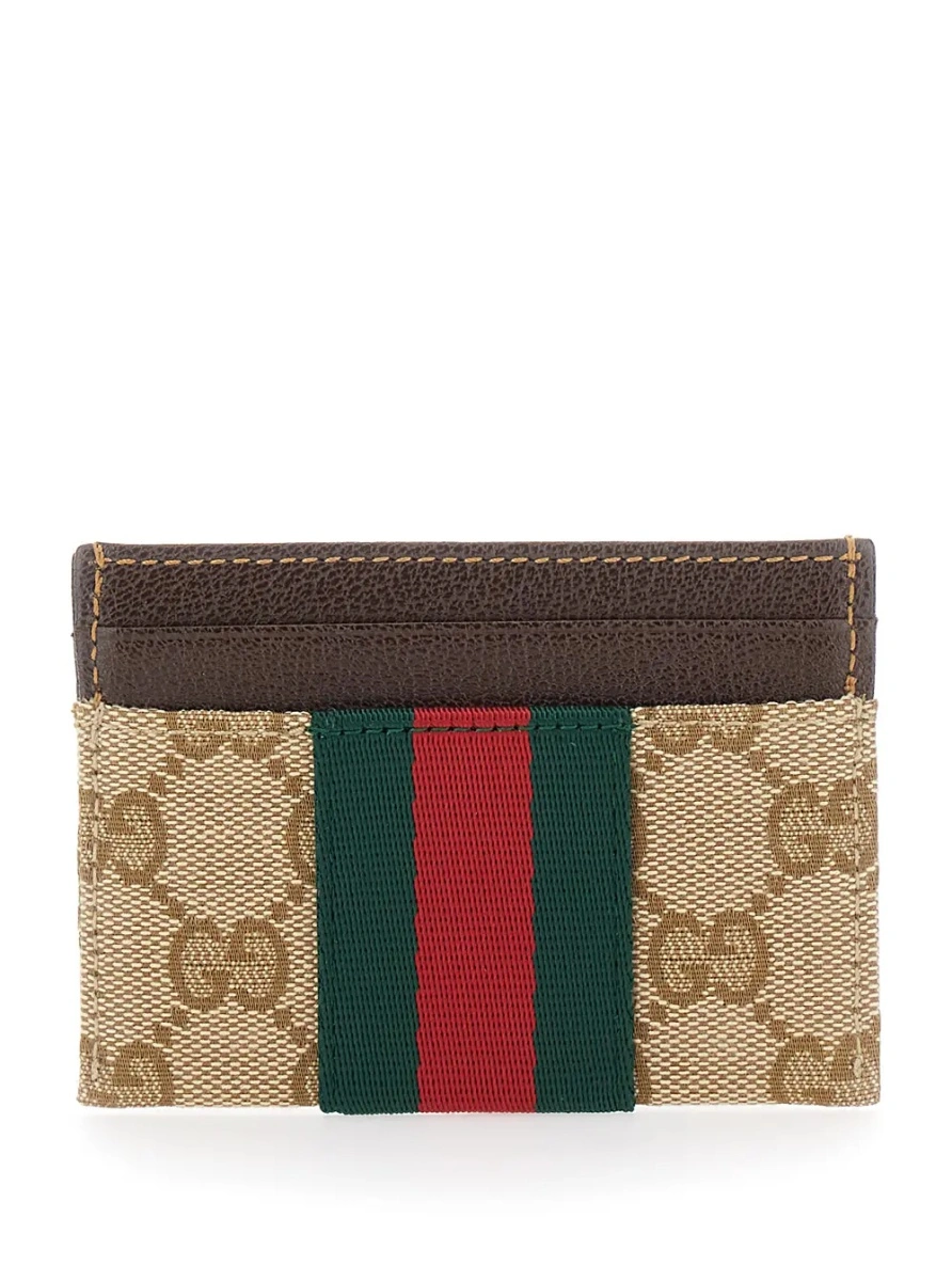 Portofele Beige Card holder with Web Stripe in GG Canvas and leather for men - Img 2