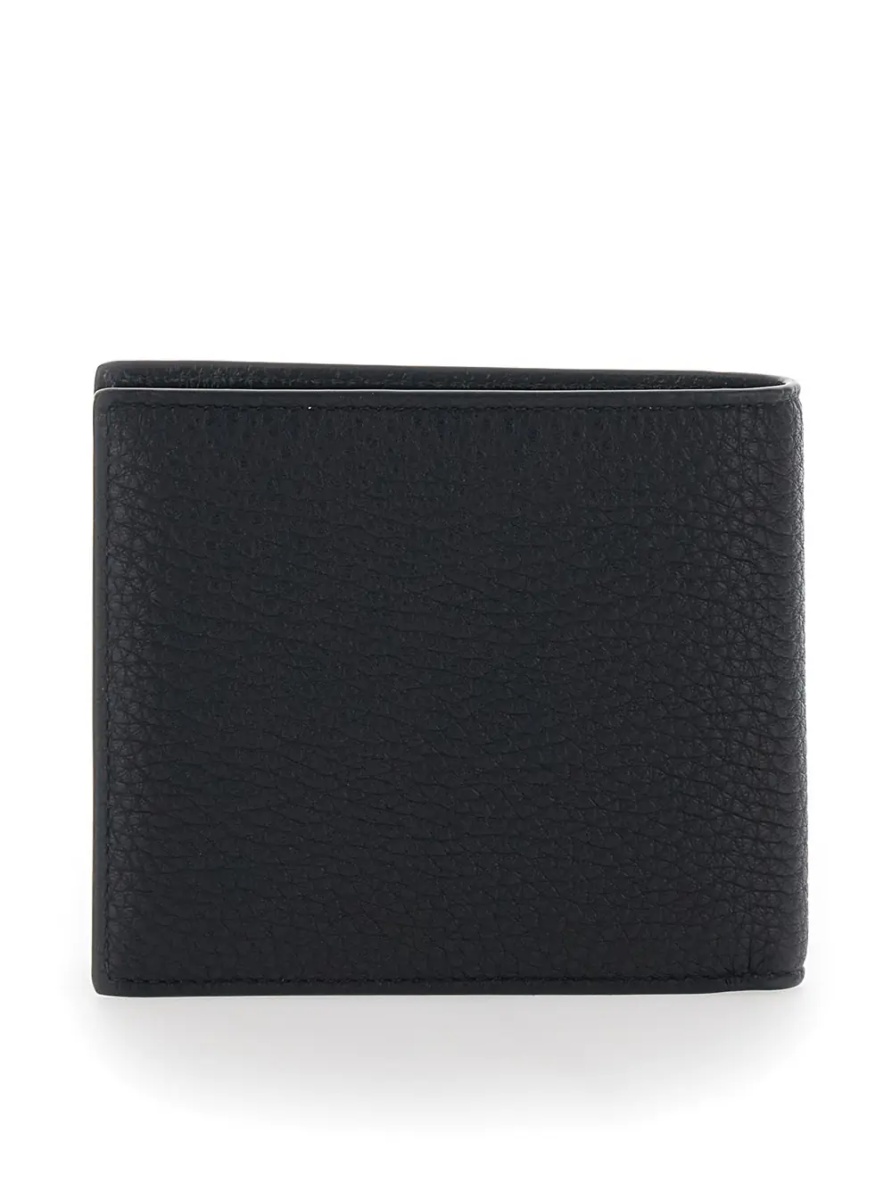 Portofele Black Leather Logo Lettering Bifold Wallet for Men - Img 2