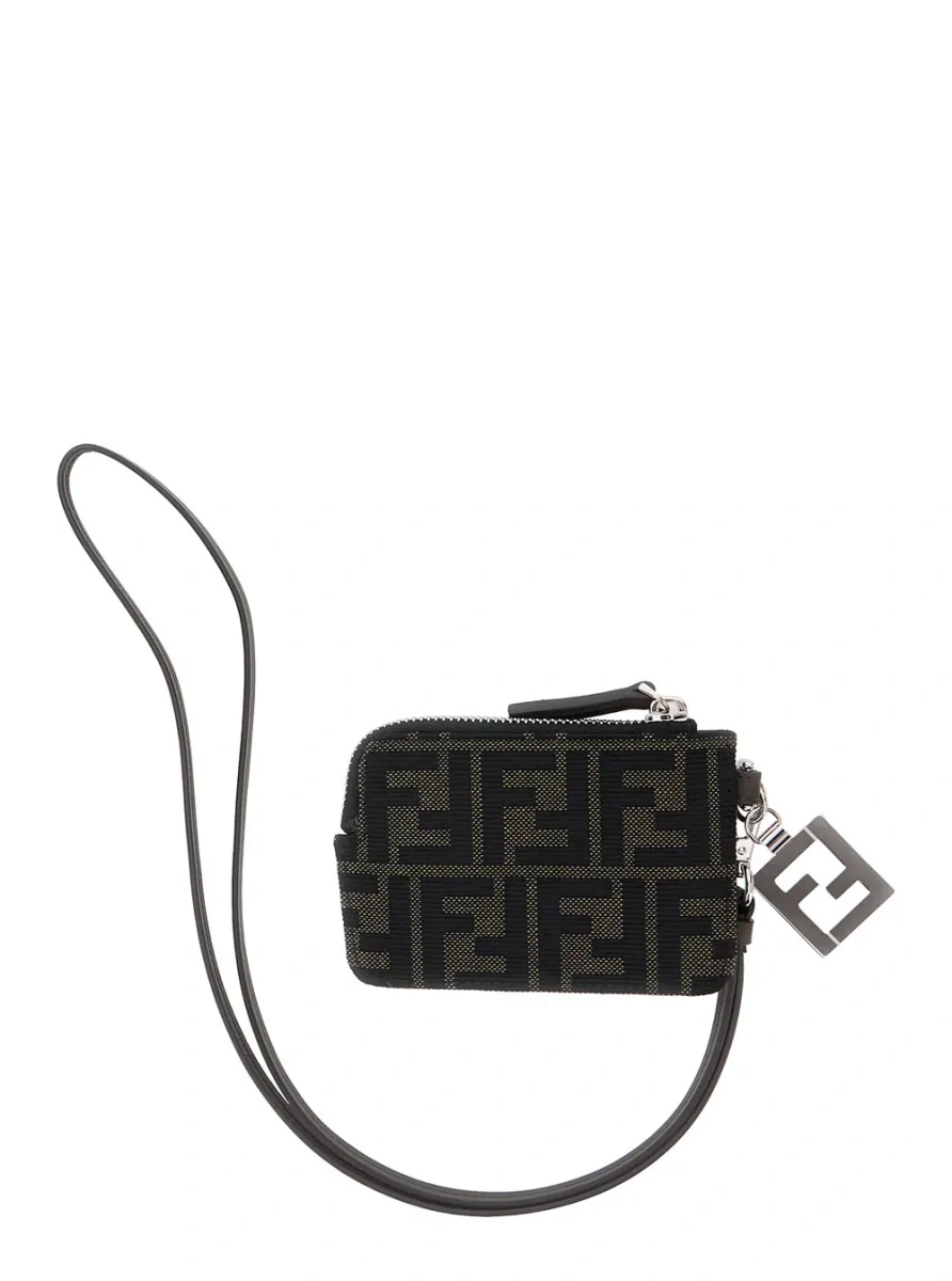 Portofele Brown Cardholder with FF all-over Motif in Leather and Fabric for men - Img 2