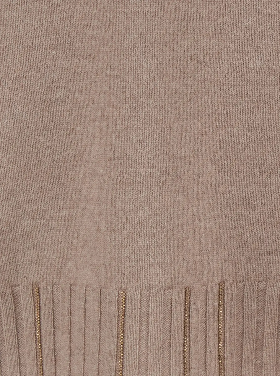 Pulover beige sweater with V-neck and strass details in wool and silk Blend women - Img 3