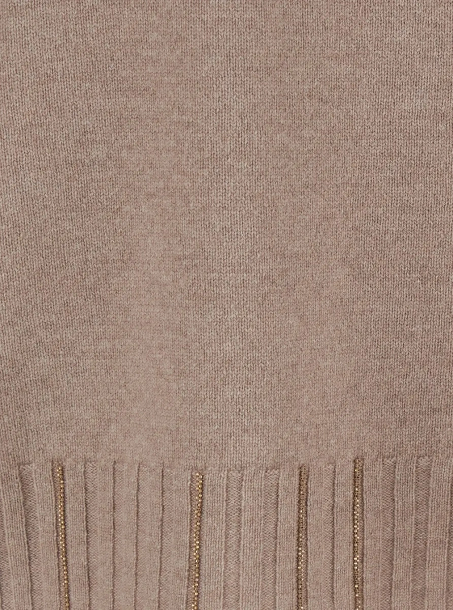 Pulover beige sweater with V-neck and strass details in wool and silk Blend women - Img 3