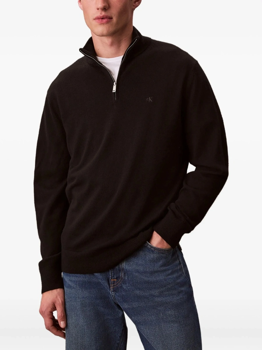 Pulover Black Sweater with half zip closure and high collar in wool for men - Img 8