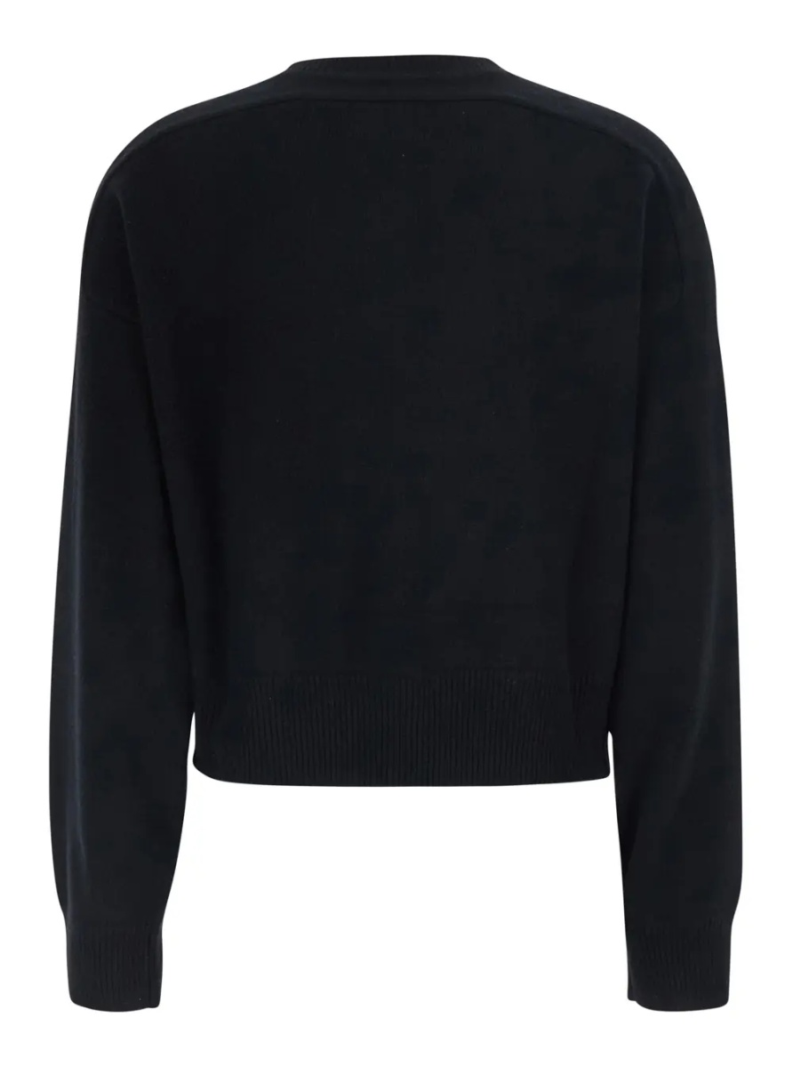 Pulover black sweater with V-neck and long sleeve in cashmere women - Img 2